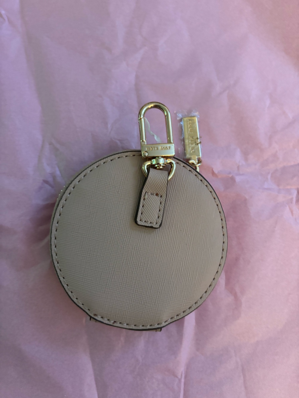 Anne Klein Blush Taupe Round Coin Pouch with Gold Hardware - Picture 2 of 2